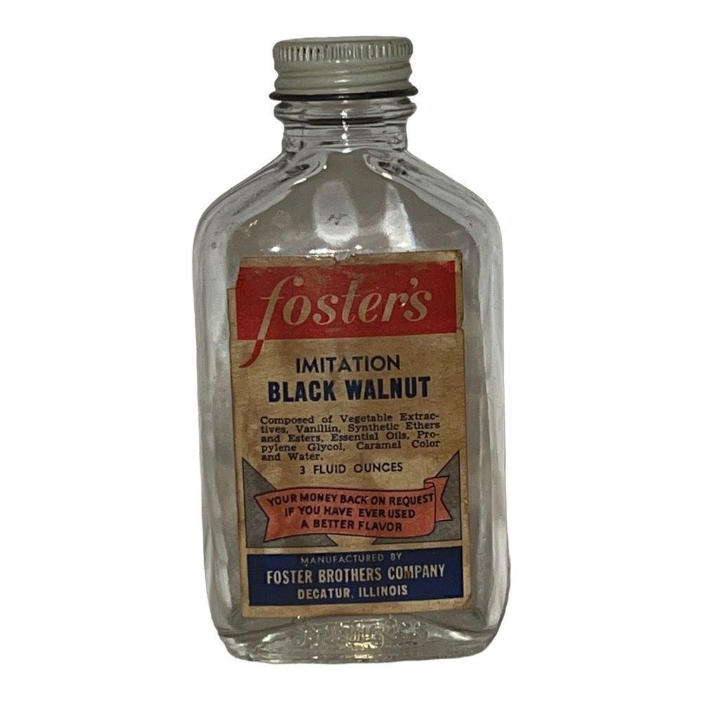 Fosters Imitation Black Walnut Flavor Glass Bottle Vintage Kitchen Cooking Décor